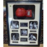 Sir Henry Cooper - A signed boxing glove framed with montage - 77cm x 57cm with C.O.A