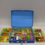 A Matchbox carry case with 47 vehicles - some playwear but reasonably good