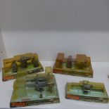 Four Dinky Military Guns - 88mm gun 656, Static 88mm gun with crew 662, 6 Pounder Anti-tank gun