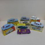 Six Dinky toys cars all boxed - Renault 6 1453, Opel Kapitan 177, Vauxhall Ambulance 278, Ford