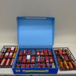 A Matchbox carry case with 49 Matchbox and other fire engines - some playworn but generally good