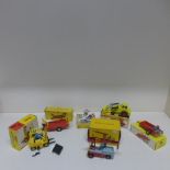 Six boxed Dinky Toys - Conveyancer fork lift truck 404, Grue-Salev 50, Massey-Harris manure spreader