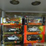 Six boxed Burago 1:24 scale cars - some wear to boxes, otherwise good