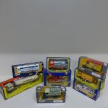 Corgi - 8 boxed trucks, lorry, bus including a Mercedes ambulance