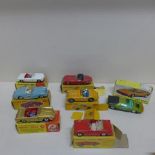 Dinky Toys - 7 boxed sports cars - Austin Healey Sprite 112, Triumph Spitfire 114, Sunbeam Alpine