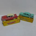 Dinky Toys Dodge Royal Sedan in green with black flashes 191 and Hudson Hornet Sedan 174 - both