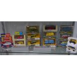 A collection of 12 Corgi boxed vans, campers etc, two aprt boxed vans, two Dinky boxed vehicles