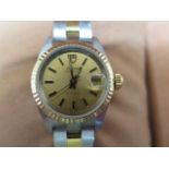 A Tudor Princess quartz Oyster date ladies bi metal wristwatch with champagne date dial - 25mm