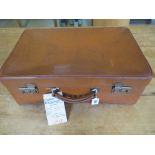 A vintage Antler light tan leather suitcase in polished condition and brass locks - 18cm x 51cm x