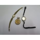 An Eberhard ladies manual wind wristwatch and a Reusser ladies watch and a 9ct pocket watch, 3cm