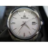 A Grand Seiko Heritage Quartz stainless steel bracelet wristwatch with white dial and date - 37mm