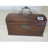 A 19th century mahogany tea caddy with a dome top and brass handle - Width 24cm