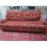 A modern sofa in sun motif fabric - Width 210cm x Height 81cm x Depth 108cm - in good condition