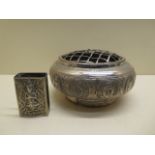 An Eastern white metal centre dish and a match box - total weight approx 9.4 troy oz