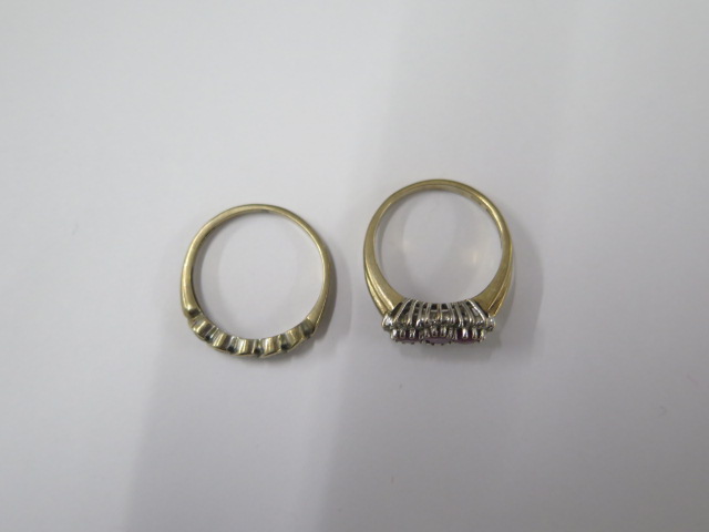 Two 9ct yellow gold rings, one missing a small stone - ring sizes O and P - total weight approx 5. - Image 2 of 2