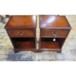 A pair of 20th century mahogany bedside tables both with frieze drawers with label for 'Bradley'