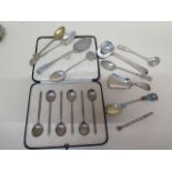 A collection of silver flatware including a boxed set of six coffee spoons and a pencil - total