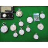 A collection of 12 silver and base metal pocket watches including a wristwatch - none working