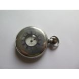 A silver top wind half hunter pocket watch - 50mm case - running, hands adjust, dial good, some wear