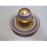 A brass and enamel desk stand of globe form - Width 16cm - some wear but generally good