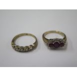 Two 9ct yellow gold rings, one missing a small stone - ring sizes O and P - total weight approx 5.