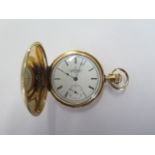 An Elgin top wind gold plated hunter pocket watch - 40mm case - running, dial and case good