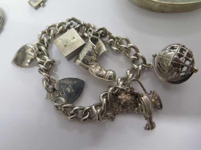 A hallmarked silver charm bracelet, another bracelet, bangle and ring all marked 925 - total - Image 2 of 2