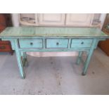 A modern Oriental style hall table with three drawers - Width 163cm x Depth 40cm x Height 86cm