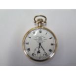A gold plated Thos Russell & Son top wind pocket watch - 50mm case - running, dial good