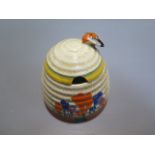 A Clarice Cliff Wilkinson Ltd Crocus Bizarre beehive honeypot - Height 10cm - chips to rims of top