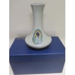 A Moorcroft peacock feather 2013 vase - Height 20cm - good condition with box