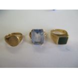 A 14ct yellow gold signet ring marked 585 - ring size L - a yellow gold dress ring tests to approx