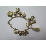 A 9ct yellow gold charm bracelet with 12 charms - total weight approx 15 grams