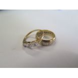 Two 14ct yellow gold diamond rings sizes J and M - total approx weight 6.2 grams - generally good