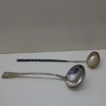 A silver ladle 3cm long - approx weight 5.5 troy oz and a punch ladle