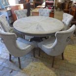 A good quality modern circular dining table - Diameter 148cm x Height 78cm - with six grey