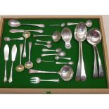 A collection of assorted silver flatware, salt and mustard spoons, caddy spoon etc - approx weight