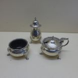 A silver three piece cruet set Chester 1935/36 - silver approx 7.8 troy oz - in reasonable condition