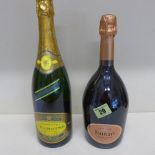 A bottle of Chanoine 2002 vintage Champagne and a bottle of Ruinart Brut Rose Champagne