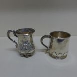 Two silver tankards, tallest 9cm - both engraved - total weight approx 8 troy oz - minor dents/