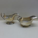 Two silver sauce boats - approx weight 9.7 troy oz - feet pushed into one otherwise generally good