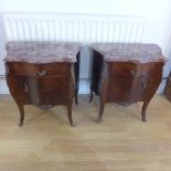 A pair of continental serpentine cabinets with marble top - Width 63cm