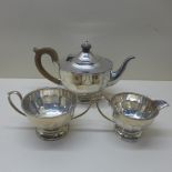 A silver three piece tea set Birmingham 1931/32 - some rubbing to hallmarks on teapot otherwise good