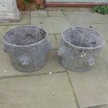 A pair of antique lead garden planters - Height 25cm x Width 25cm