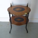 A marquetry two tier side table - Height 50cm