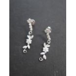 A Good Quality 18ct White Gold and Diamond Flower Drop Ear Rings, approx. 38mms Long, Diamonds