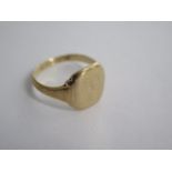 A 9ct yellow gold signet ring size P - approx weight 3.8 grams - some bending otherwise good