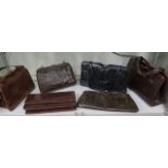 A collection of crocodile/lizard ladies handbags