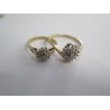 Two 9ct yellow gold diamond cluster rings sizes S and J/K - total weight approx 4.5 grams - both