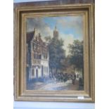 Oil on panel Dutch street scene signed L Dommersen with Louis Dommersen labels verso - frame size